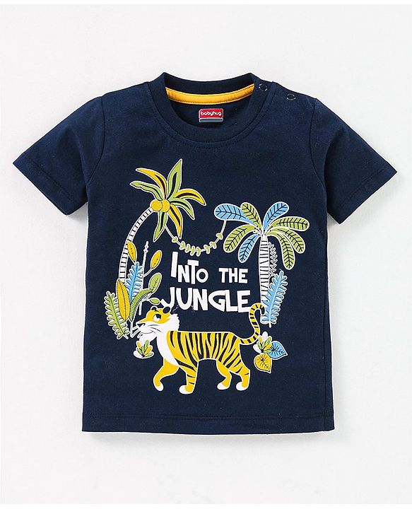 Babyhug Cotton Knit Half Sleeves Tiger Printed T-Shirts Pack of 3 - Navy Blue & Yellow