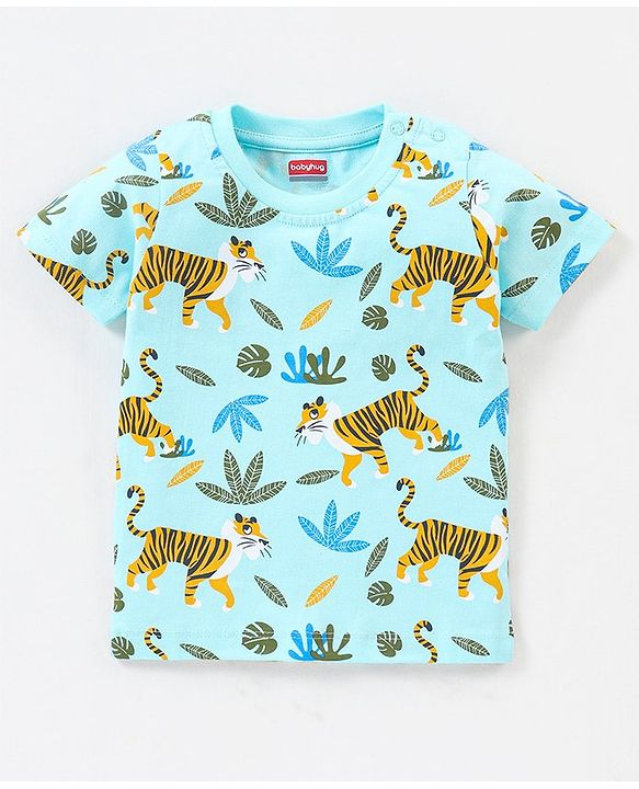Babyhug Cotton Knit Half Sleeves Tiger Printed T-Shirts Pack of 3 - Navy Blue & Yellow