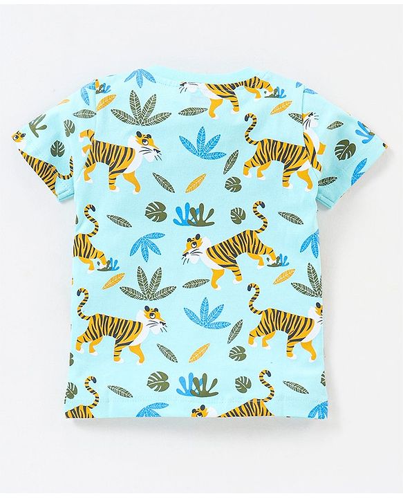 Babyhug Cotton Knit Half Sleeves Tiger Printed T-Shirts Pack of 3 - Navy Blue & Yellow