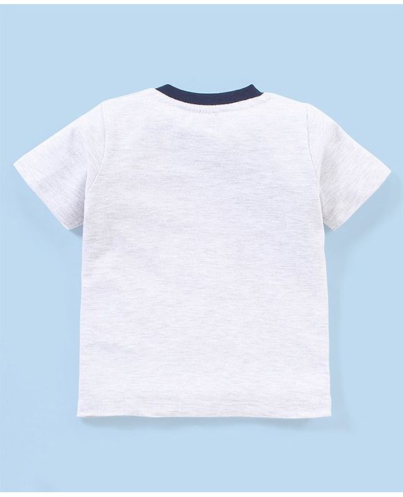 Babyhug Cotton Knit Half Sleeves  Striped & Palm Tree Printed T-Shirts Pack of 3 - Blue & Grey