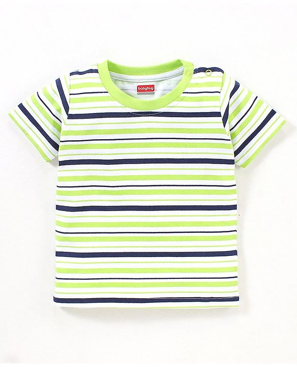 Babyhug Cotton Knit Half Sleeves  Striped & Palm Tree Printed T-Shirts Pack of 3 - Blue & Grey
