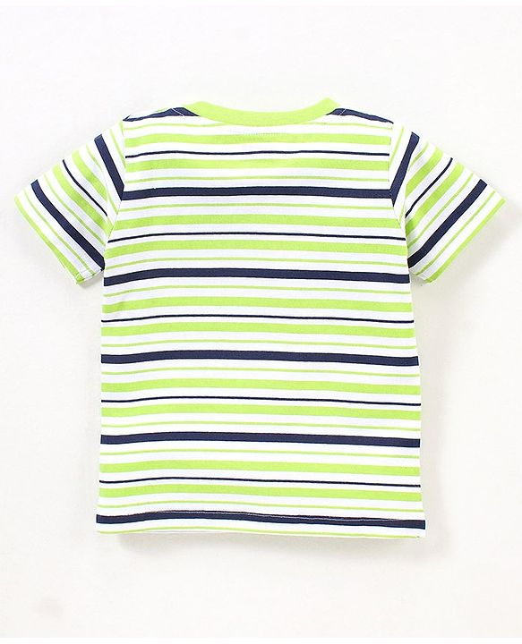 Babyhug Cotton Knit Half Sleeves  Striped & Palm Tree Printed T-Shirts Pack of 3 - Blue & Grey