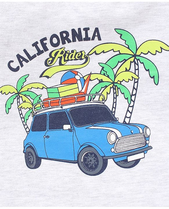 Babyhug Cotton Knit Half Sleeves  Striped & Palm Tree Printed T-Shirts Pack of 3 - Blue & Grey