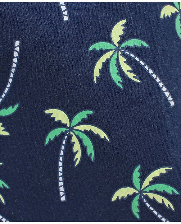 Babyhug Cotton Knit Half Sleeves  Striped & Palm Tree Printed T-Shirts Pack of 3 - Blue & Grey