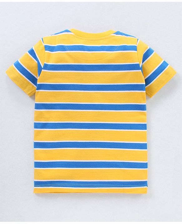 Babyhug Cotton Knit Half Sleeves Striped T-Shirt - Yellow & Blue