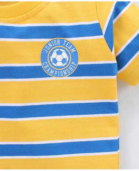 Babyhug Cotton Knit Half Sleeves Striped T-Shirt - Yellow & Blue