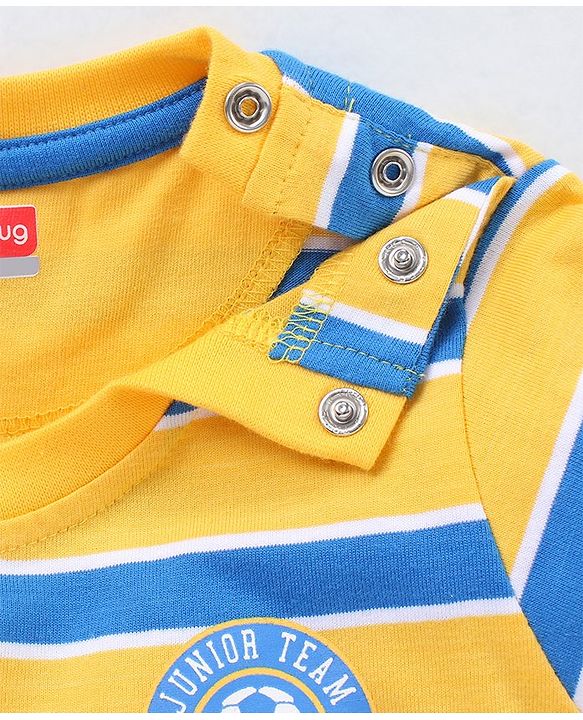 Babyhug Cotton Knit Half Sleeves Striped T-Shirt - Yellow & Blue