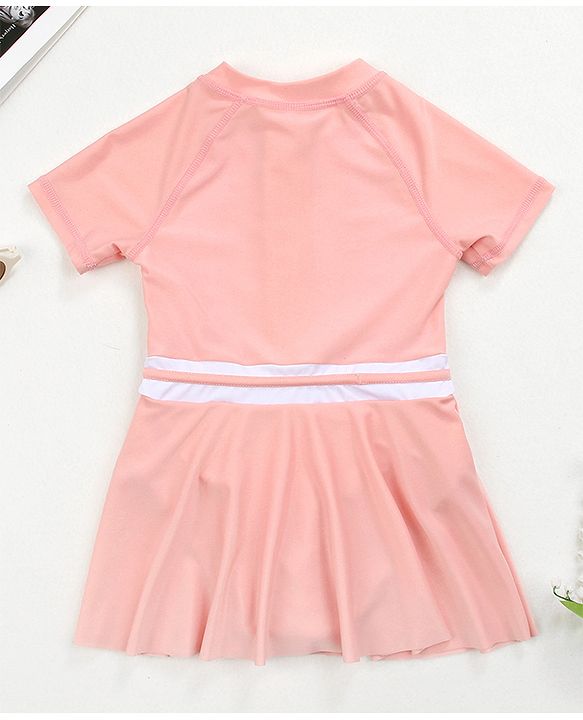 Babyhug Half Sleeves Frock Swimsuit Striped - Pink