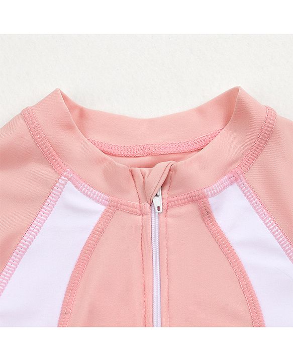 Babyhug Half Sleeves Frock Swimsuit Striped - Pink