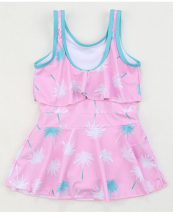 Babyhug Sleeveless Frock Swimsuit Tropical Print - Pink