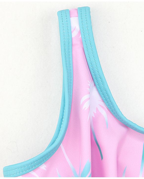 Babyhug Sleeveless Frock Swimsuit Tropical Print - Pink