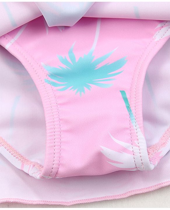 Babyhug Sleeveless Frock Swimsuit Tropical Print - Pink