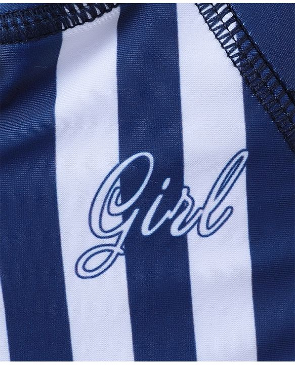 Babyhug Full Sleeves Frock Swimsuit Striped- Blue