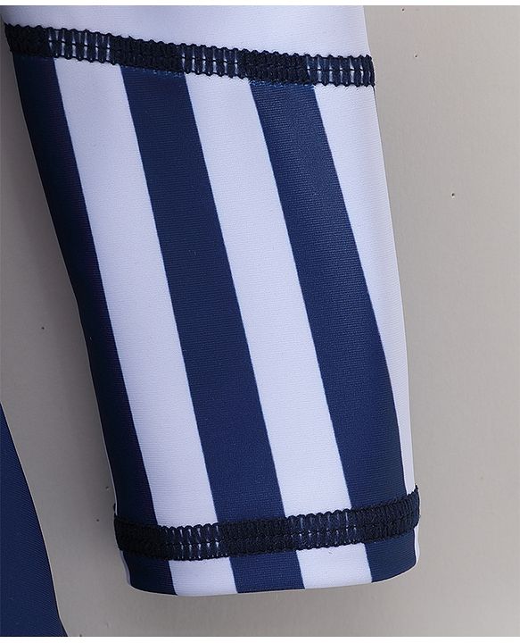 Babyhug Full Sleeves Frock Swimsuit Striped- Blue