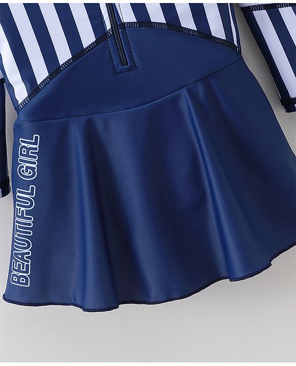 Babyhug Full Sleeves Frock Swimsuit Striped- Blue