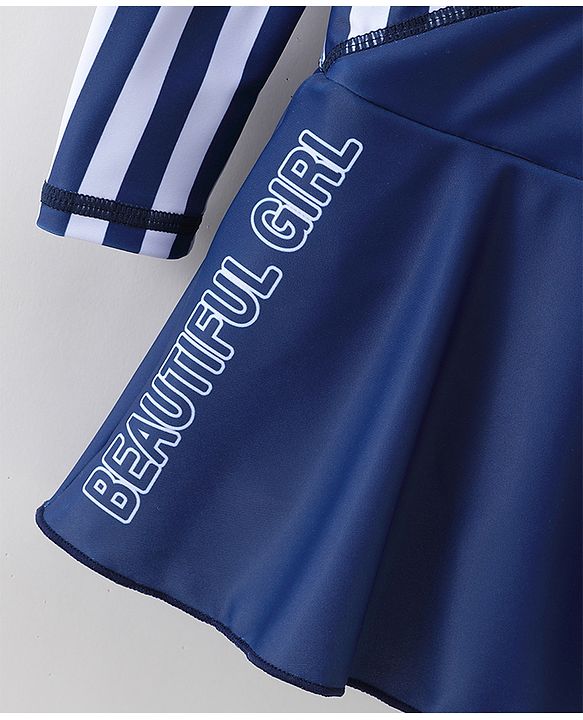 Babyhug Full Sleeves Frock Swimsuit Striped- Blue