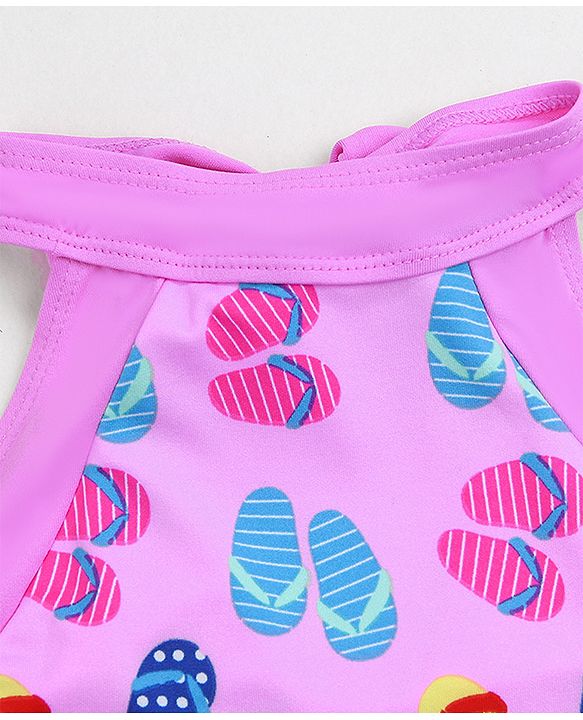 Babyhug Sleeveless Frock Swimsuit Slipper Print - Pink