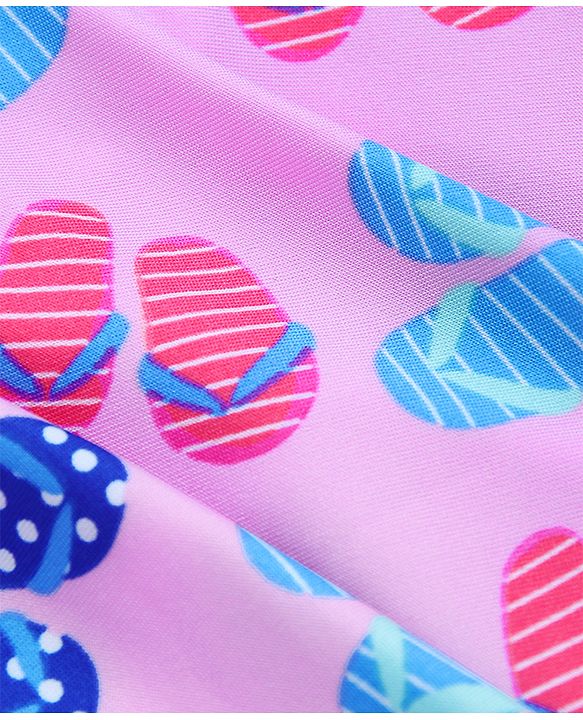 Babyhug Sleeveless Frock Swimsuit Slipper Print - Pink