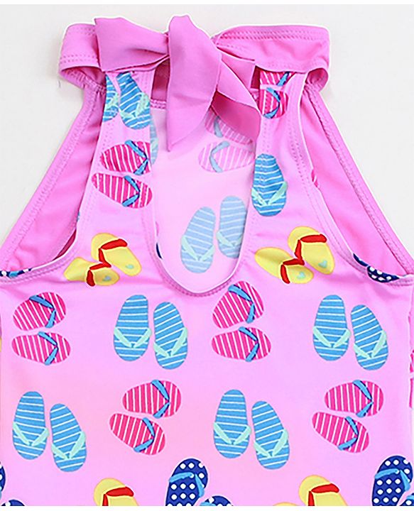 Babyhug Sleeveless Frock Swimsuit Slipper Print - Pink