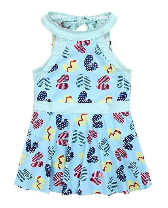 Babyhug Sleeveless Frock Swimsuit Slipper Print - Pink
