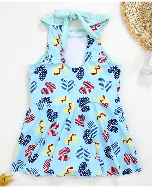Babyhug Sleeveless Frock Swimsuit Slipper Print - Pink