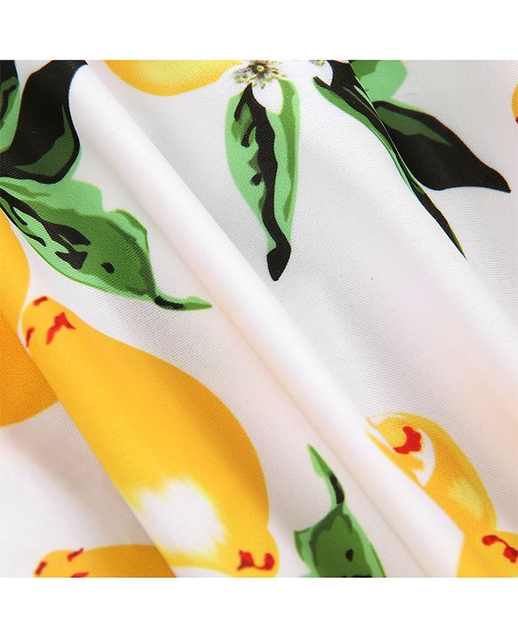 Babyhug Frill Sleeves Frock Swimsuit Fruit Print - White & Yellow