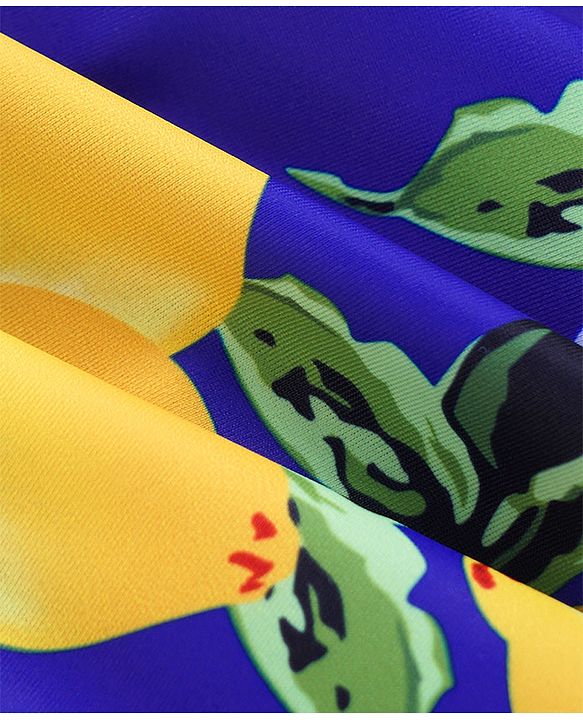 Babyhug Frill Sleeves Frock Swimsuit Fruit Print - Navy & Yellow