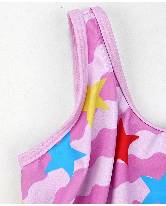 Babyhug Sleeveless Frock Swimsuit Stars Print - Pink