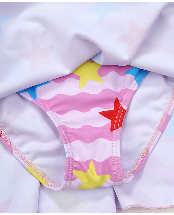 Babyhug Sleeveless Frock Swimsuit Stars Print - Pink