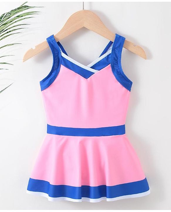 Babyhug Sleeveless Solid Frock Swimsuit- Pink
