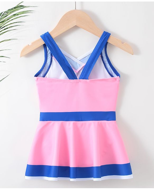 Babyhug Sleeveless Solid Frock Swimsuit- Pink