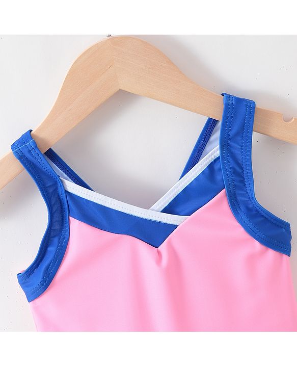 Babyhug Sleeveless Solid Frock Swimsuit- Pink