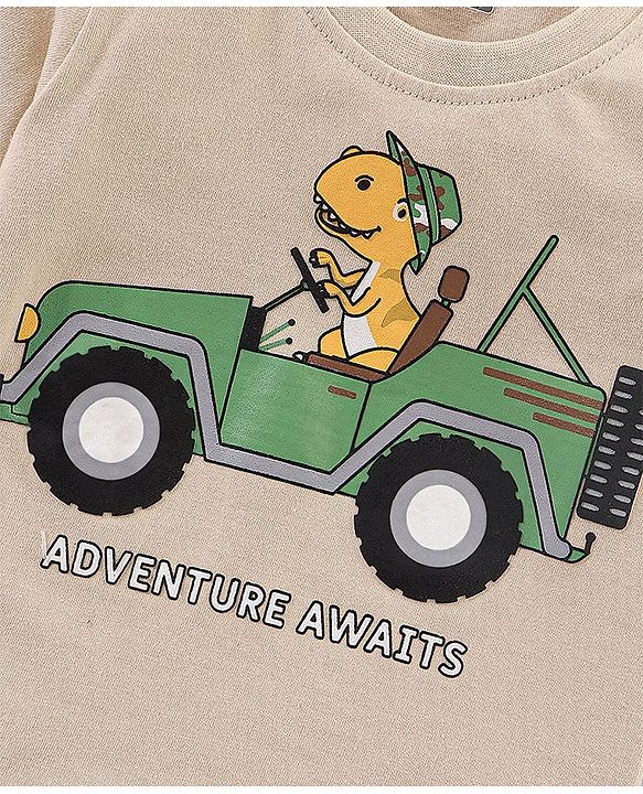 Babyhug Cotton Half Sleeves T-Shirt Dino Print - Beige