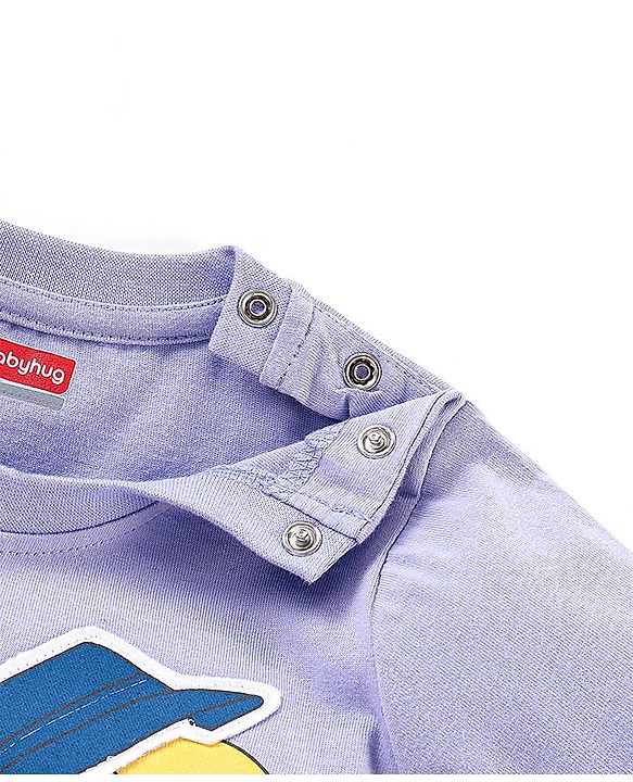 Babyhug Cotton Half Sleeves Tee With Dino & Camo Print- Purple