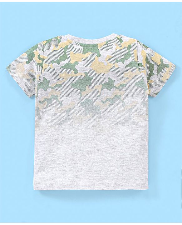 Babyhug Cotton Half Sleeves T-Shirt Dino Print - White & Melange