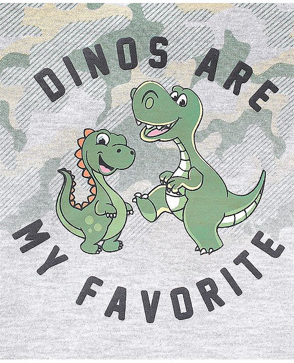 Babyhug Cotton Half Sleeves T-Shirt Dino Print - White & Melange