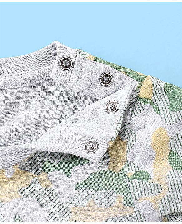 Babyhug Cotton Half Sleeves T-Shirt Dino Print - White & Melange