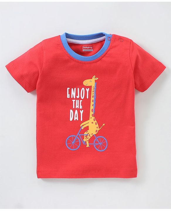 Babyhug Cotton Knit Half Sleeves Giraffe Print & Stripes T-Shirt Pack Of 3 - Blue Red & White