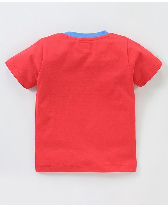 Babyhug Cotton Knit Half Sleeves Giraffe Print & Stripes T-Shirt Pack Of 3 - Blue Red & White