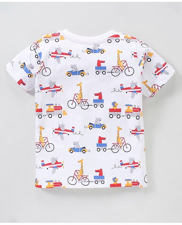 Babyhug Cotton Knit Half Sleeves Giraffe Print & Stripes T-Shirt Pack Of 3 - Blue Red & White