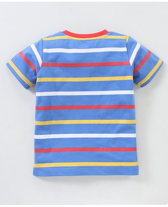 Babyhug Cotton Knit Half Sleeves Giraffe Print & Stripes T-Shirt Pack Of 3 - Blue Red & White