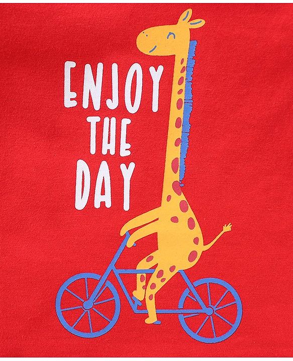 Babyhug Cotton Knit Half Sleeves Giraffe Print & Stripes T-Shirt Pack Of 3 - Blue Red & White