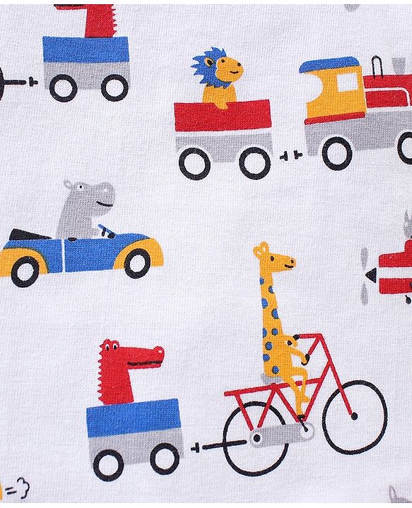Babyhug Cotton Knit Half Sleeves Giraffe Print & Stripes T-Shirt Pack Of 3 - Blue Red & White