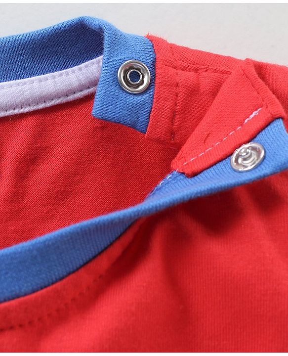 Babyhug Cotton Knit Half Sleeves Giraffe Print & Stripes T-Shirt Pack Of 3 - Blue Red & White