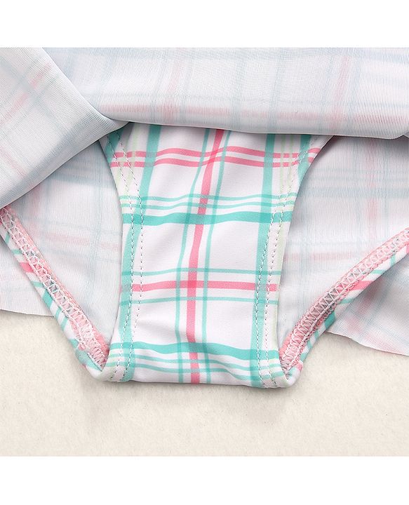 Babyhug Sleeveless Checkered Frock Swimsuit - Blue & Pink