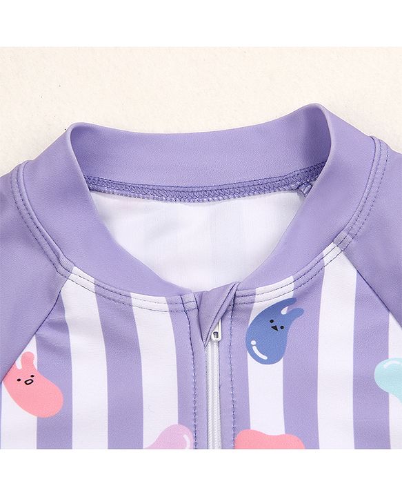 Babyhug Half Sleeves Frock Swimsuit Beans Print - Purple