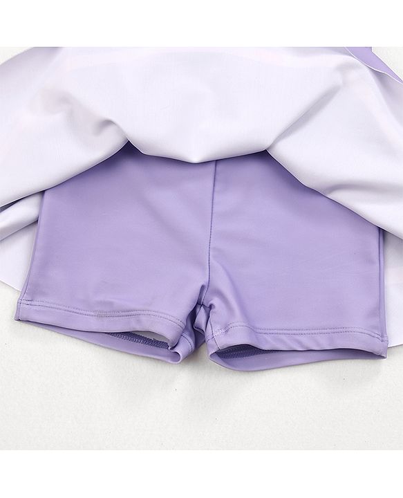 Babyhug Half Sleeves Frock Swimsuit Beans Print - Purple