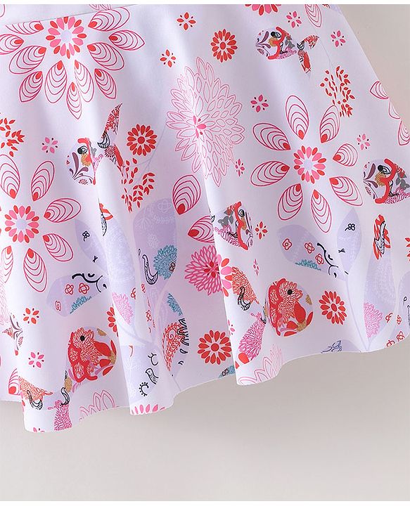 Babyhug Sleeveless Frock Swimsuit Floral Print- White & Red