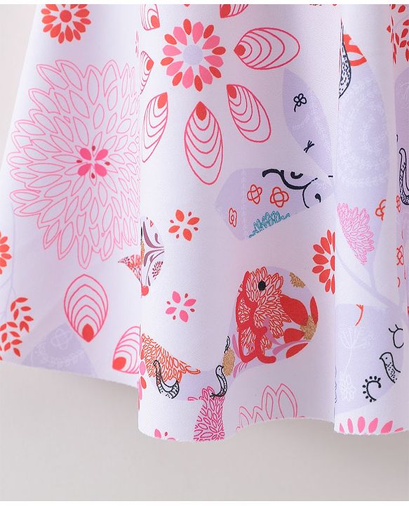 Babyhug Sleeveless Frock Swimsuit Floral Print- White & Red
