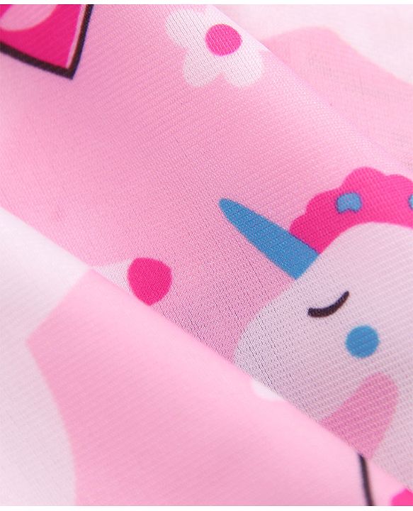 Babyhug Sleeveless Heart Print Frock Swimsuit with Bow Applique - Pink